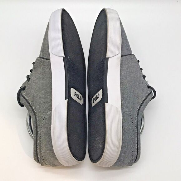 Polo Ralph Lauren Faxon Gray Low Top Shoes Men's 10.5 D Lace Up Chambray Sneaker - Picture 7 of 13